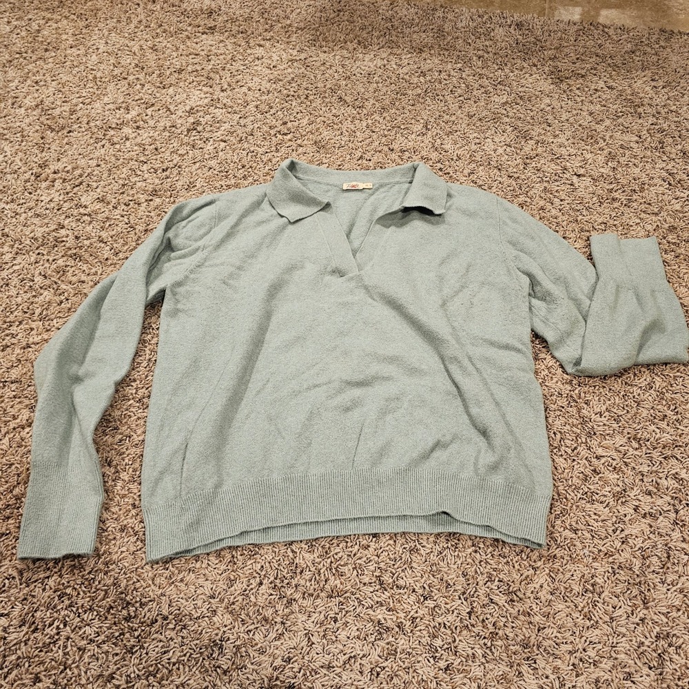Faherty V Neck Polo Sweater Sage Green XXL Cotton Knit Pullover